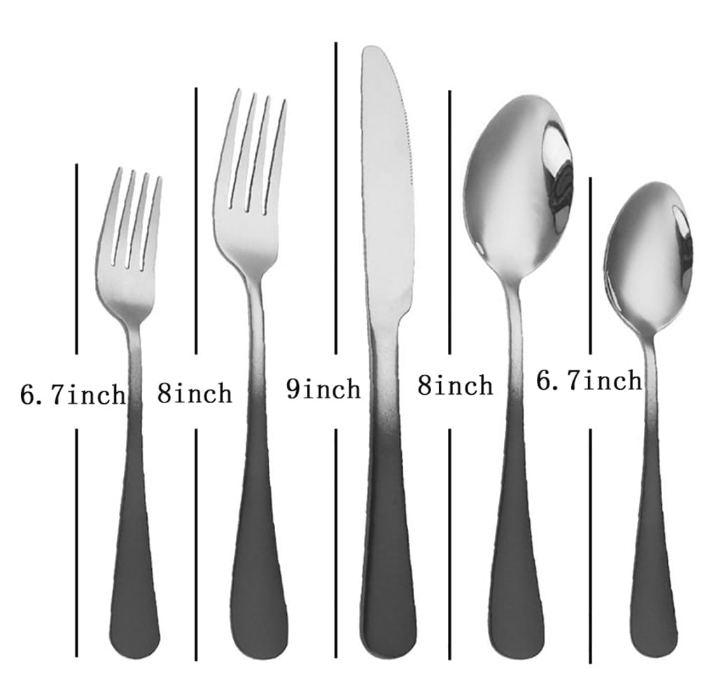 Schwarzer Silber Besteckset mit Farbverlauf Besteck-Sets 50 Stück Edelstahl Service für 10 Langlebige Haus Küche Restaurant Hochzeit Besteck Utensilien Zarte Messer Gabeln und Löffel Geschirr-Set