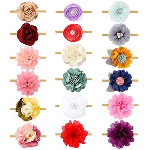 Cinaci 18 Pack Handmade Colorful Daisy Rose Flower Hair Bows Chiffon Flowers Baby Headbands Floral Bow Elastic Stretchy Nylon Hair Bands Accessories For Baby Girls Newborns Infants Toddlers Kids Teens #TOP17