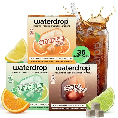 waterdrop Microdrink Set - Cola Orange & Lemon Lime 36 Würfel für Geschmack im Wasser Zero Zucker Getränke Geschmackspulver mit Vitaminen Wasserzusatz für Limonade & Spezi-Alternative