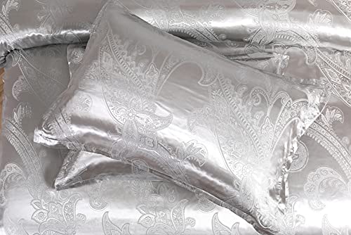 Parure de lit en soie jacquard floral housse couette King Size 3 pcs