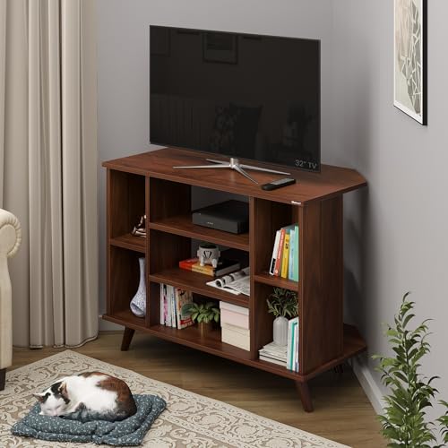 Image of BLUEWUD Gautier Engineering Wood Floor Standing TV Entertainment Unit Set Top Box Stand /TV Cabinet Panel with Shelves for Books & Decor Display Unit Bed Living Room Upto 42 inch (Brown Maple)