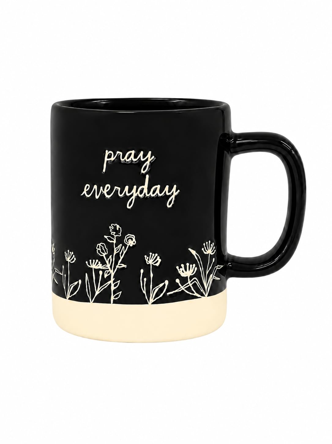 Rae Dunn by Magenta Coffee Mug, Pray Everyday Black & White Colorblock Floral