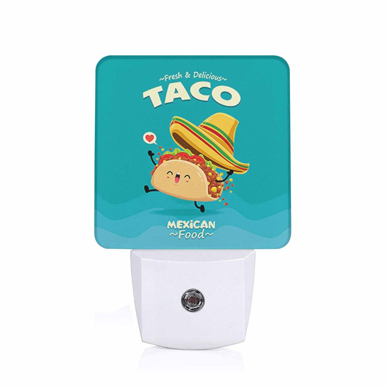 LED Night Light,Vintage Mexican Food Taco Character LED Night Light Plug into Wall with Dusk to Dawn Light Sensor White Energy Efficient Nightlight for Bedroom Bathroom Hallway Living Room Kitchen
