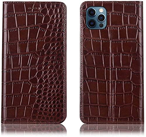 Étui portefeuille iPhone 12 Pro effet crocodile café avec support