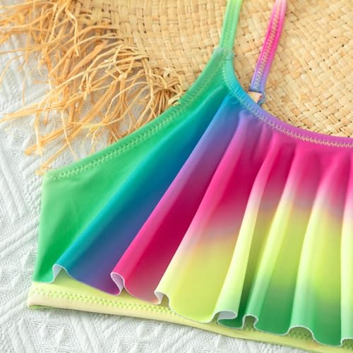 Girls Swimsuit Kids Tie Dye 2 Piece Bathing Suit Adjustable Straps Ruffle Rainbow Bikini Sets Beach Summer Swimwear4