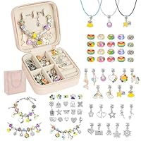 OdiuK Charm Bracelet Making Kit for Girls 66 pcs Jewellery Making Kit with Beads, Pendants, Snake Chains, Necklaces, Gift Box & Bag – Arts and Crafts for Kids Age 5-13, Birthday Gift