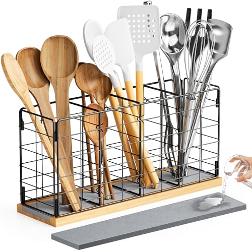 NiHome Metal Kitchen Utensil Holder with Diatomaceous Earth Base, Fast