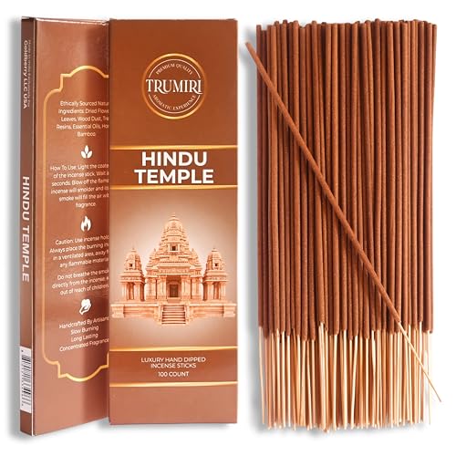 Hindu Temple Incense Sticks - Pack of 100 Insence-Sticks - Made with Natural Non Toxic Raw Ingredients - Sacred Insence Indian Spiritual Agarbatti Insense