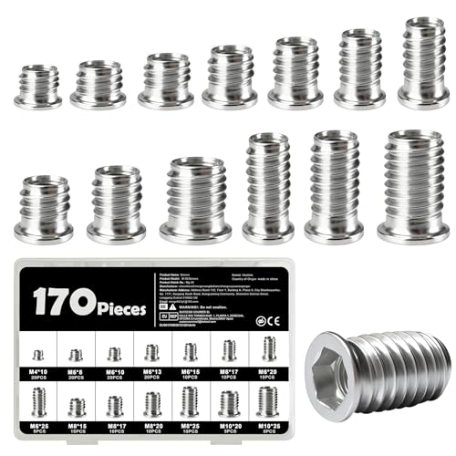 170-teiliges Einschraubmuttern-Set inkl. M4 M6 M8 M10 Gewindeeinsätzen Gewindehülsen für Holzmöbel