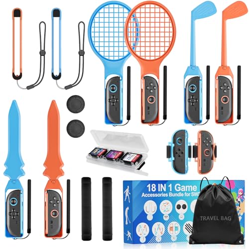 HOLLABUDZ Switch 2 Sports Games for nintendo switch 2 sports accessories,18-in-1 switch 2 sports accessories for Switch 2 Joycon Controller with Leg Strap,Golf Clubs,Tennis Rackets,Sword Grips,Wrist Strap etc,Family Accessories Kit for Switch 2 Sports Games