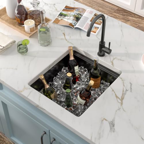 Image of 17 inchx19 inch Black Bar Prep Sink Undermount Workstation | Gunmetal Black NANO-PVD 16 Gauge T304 Stainless Steel Single Bowl Under Counter Basin for RV Kitchen Wet Bar Prep Station