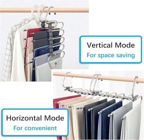 Image of TEKCOOL (Pack of 3) 5 in 1 Stainless Steel Foldable Hangers for Clothes Hanging Multi Layer Multi-Purpose Pant Hangers for Wardrobe Magic Foldable Hanger Clothes Hanger'