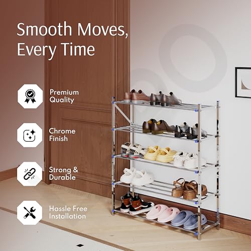 Image of LAPO 5 Step Foldable Stainless Steel Shoe Rack | Space-Saving Home Organizer for Shoes, Clothes, and Daily Essentials | Durable, Rust-Proof & Easy to Assemblen - (M-Z125,Chrome Finish)