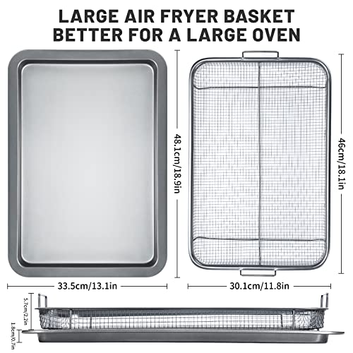 Air Fryer Basket For Oven, Stainless Steel Air Fryer Tray, Large Capacity 17.5“ X 11.8", Oven Air Fryer Basket Baking Sheet Cookie Sheet Roasting Basket, Grey, 2 Piece Set #TOP5