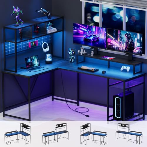 La mejor selección de Escritorios en L para Oficina los más solicitados. 48 Cuezal Escritorio en L,220CM Reversible con Estante Escritorio L,Escritorio Gamer con Regleta y Tira LED, Escritorio Doble para Computadora con Repisas,Mesa Gamer para Casa Oficina