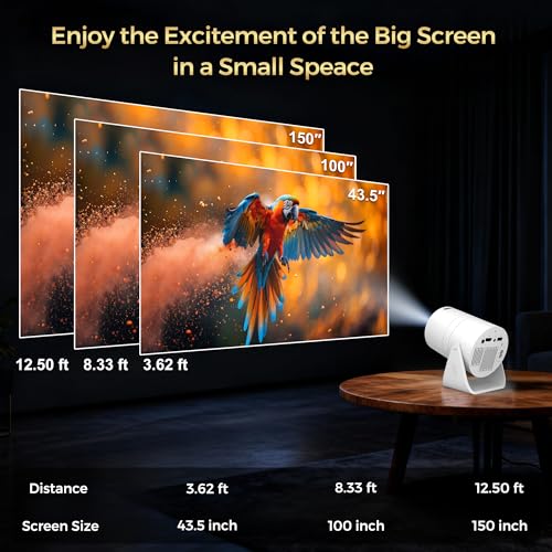 Image of Mini Projector with WiFi and Bluetooth, Portable Movie Projector support 1080P, Electric Focus, 210 Rotatable Stand, 150'' Screen Home Cinema Smart Projector for Phone, PC, HDMI USB, Laptop