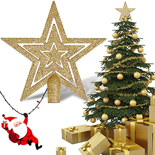 Enfeite estrela árvore natal, ouro púrpura decoração de estrela Natal para a ponta da árvore, estrela de árvore de Natal ornamentos para árvore de Natal para decoração de festa em casa (19 cm)