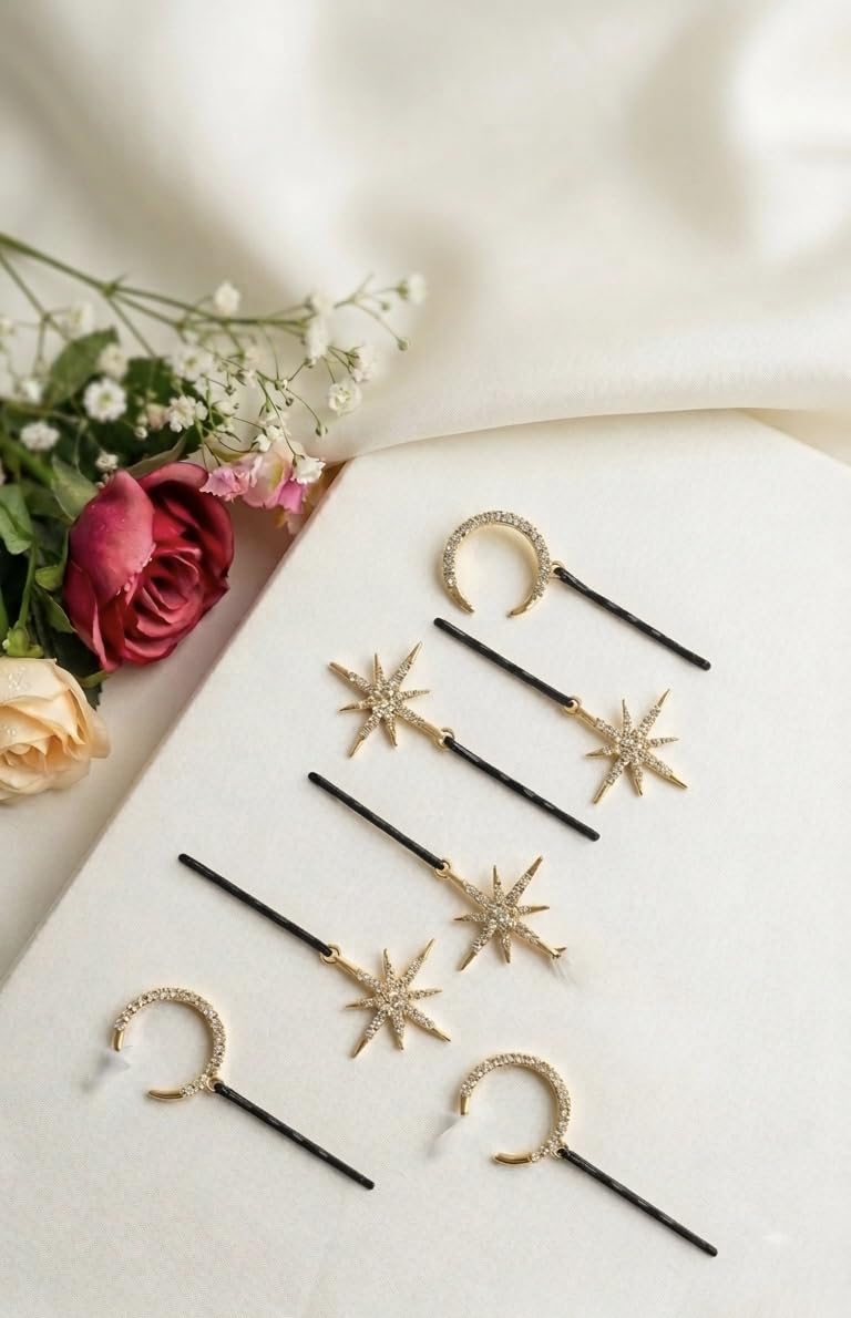 Buy SIDDH CRAFT Gold Star and Moon Hair Pins, Celestial  display picture 2