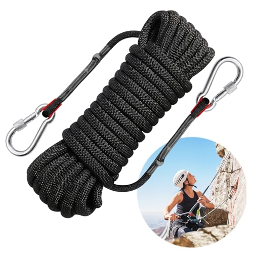 Statisches Kletterseil 10 Mm X 20 M – Nylon/Polyester, 20 KN Bruchlast, Mit Karabiner & Tasche, Blau, Reflektierend