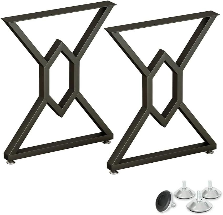 FJANKUI Metal Table Legs 28 Inch X-Shaped Set of 2 Black Modern Industrial Furniture Desk Legs for DIY Furniture - Dining Table, Coffee Table, Computer Desk, Workbench, Meeting Room Table 28" H 28in Diamond