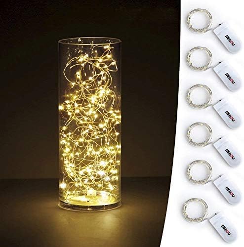 YKB 6 PCS Fairy Lights LED Starry String Lights with 20 Micro LEDs on 3.3FT/1m Copper Wire, Powered by 2xCR2032(Incl) Batteries, for Wedding Party Holiday Halloween Christmas Decorations, Warm White