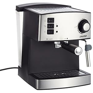 Mesko MS4403 Cafetera Express Manual, Presión 15 Bares, Maquina de Café Espresso y Capuccino, Brazo Doble Salida Vaporizador Espumador Leche, Depósito 1,6L, Calienta Tazas, 850W, Acero INOX. / Negro