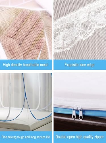 Image of Foldable King Size Mosquito Net | Double Bed Machardani | Durable 30 GSM Polyester Fabric Net Double (6 x 6) feet Bed (Blue)