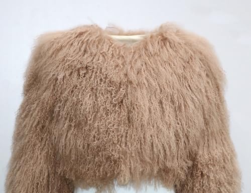 Women's Genuine Mongolian Fur Coat Fluffy Cropped Jacket Shaggy Outwear Long Sleeve Warm Winter3