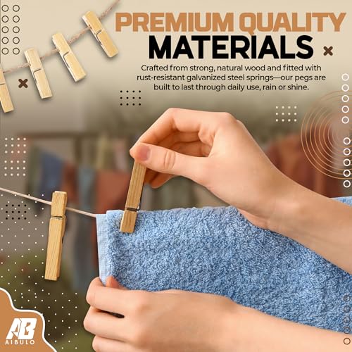 Aibulo 60 Pcs Wooden Clothes Pegs for Washing Line - Strong & Durable Pegs for Arts, Crafts, and Laundry - Ideal for Outdoor and Indoor Use, Eco-Friendly Contoured to Prevent Leaving Marks on Clothing - Image 7