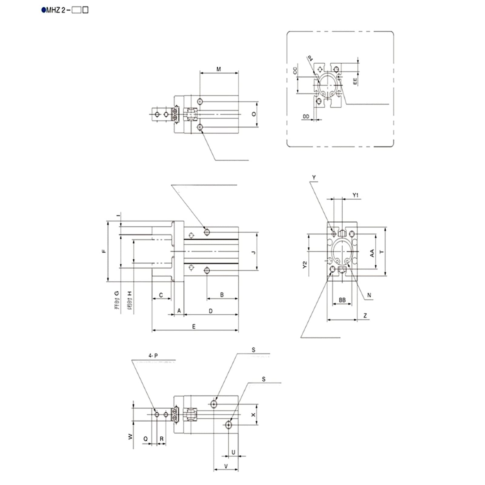 MHZ2 stalowy pneumatyczny cylinder na palec dwustronny chwytak pneumatyczny siłownik pneumatyczny (MHZ2-16D)