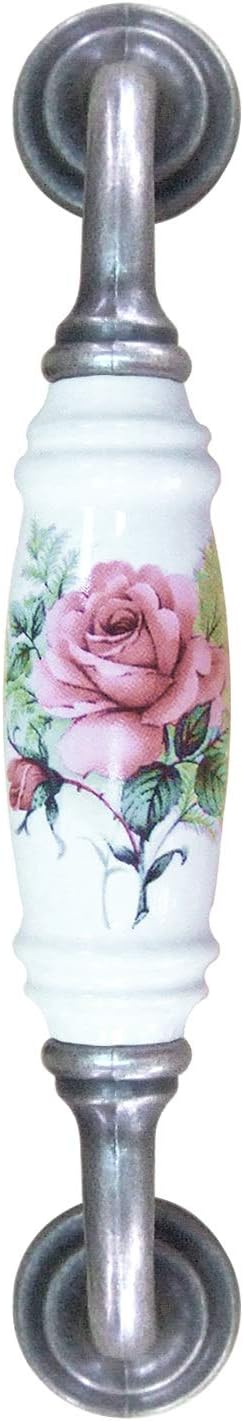 Vintage 128mm Ceramic Flower Roses Handle Knobs Cabinet Drawer Pulls, Pack of 4 (White)