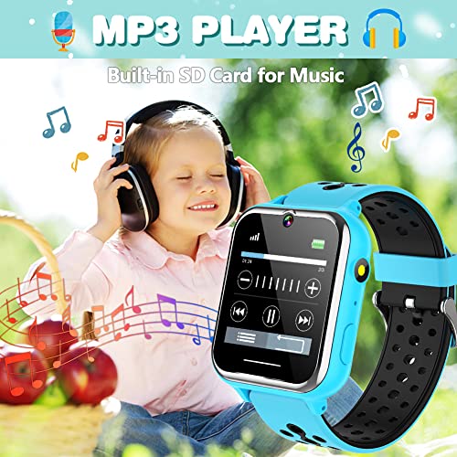 Kids Smart Watch For Boys Girls Age 3-12 With 24 Puzzle Games Pedometer 1.54" Hd Touch Screen Camera Video Recording Music Player Alarm Clock Kids Gizmo Smart Watches Educational Learning Toy (Blue) #TOP4