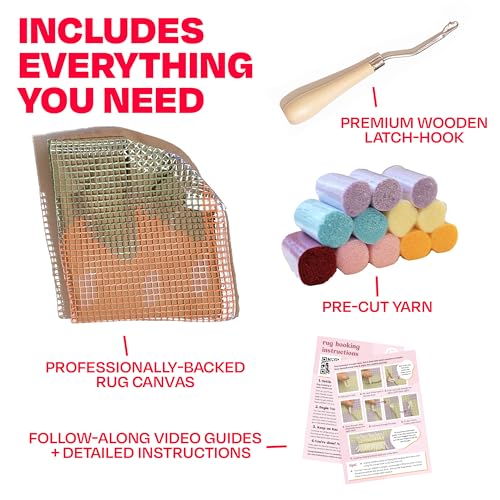 Image of CRAFT CLUB Strawberry Cushion DIY Kit | Sewing Kit with Suede-Style Backing & Zipper | Latch Hook Kits with Pre-Cut Yarn & Wooden Tools | Cushion Covers for Bedroom Decor | 17in x 15in