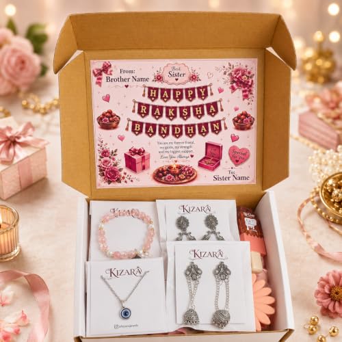 Image of Raksha Bandhan Gift Hamper for Sister with Name, 11 Items