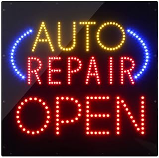 LED Auto Repair Sign for Business, Super Bright LED Open Sign for Auto Repair Shop, Electric Advertising Display Board for Auto Body Shop Store Window Home Decor. (16" x 16")