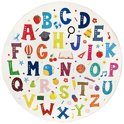 Ustide Colorful Abc Rug Round 4Ft, Soft Alphabet Educational Rug Letters Circle Rug For Kids Room Washable Foldable Carpet For Bedroom Playroom Nursery Decor #TOP22