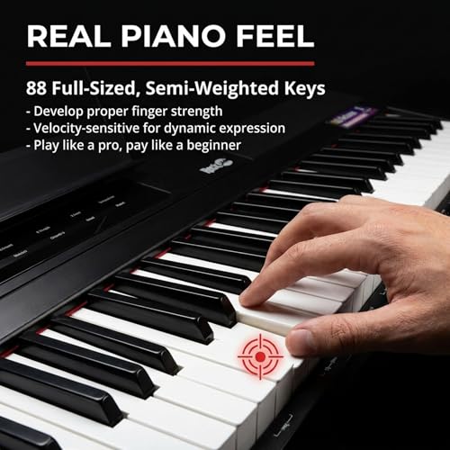 RockJam 88 Key Digital Piano Keyboard Piano with Full Size Semi-Weighted Keys, Power Supply, Sheet Music Stand, Piano Note Stickers & Simply Piano Lessons