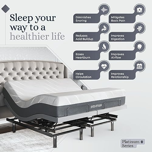 Image of Sven & Son Platinum Adjustable Bed Base Frame + 14 inch Hybrid Spring Matt (Medium Soft), Lumbar Support, Head-Pillow-Tilt, Massage, Under-Bed Lights, USB - King