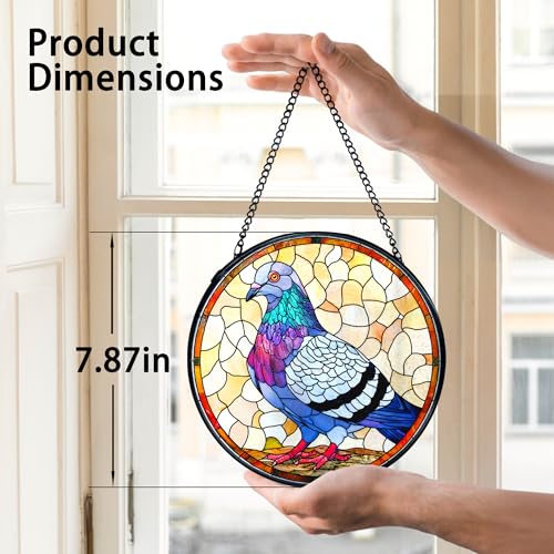 Cadeau pigeon oiseau déco suspendue vitrail anniversaire