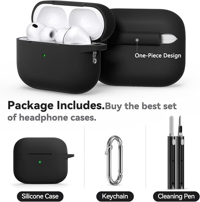 Image of Meyaar for AirPods Pro 3 Case 2025 with Cleaner Kit,Soft Silicone Protective Cases for Apple AirPods Pro 3rd Generation Case for Women Men,AirPod Pro 3 Cases Cover Accessories with Keychain(Black)