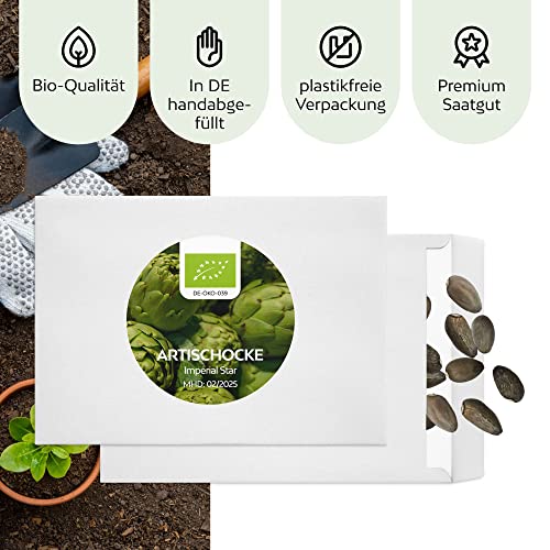 BIO Artischocken Samen (Imperial Star) - Artischocke Saatgut aus biologischem Anbau ideal für die Anzucht im Garten, Balkon oder Terrasse (5 Korn)