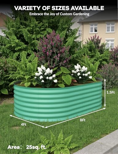 8x4x1.5ft Galvanized Raised Garden Bed - 18“ Tall Metal Planter Box for Vegetables, Flowers, Herbs, Rust-Resistant Outdoor Garden Box, Easy Assembly Raised Beds for Gardening, Green