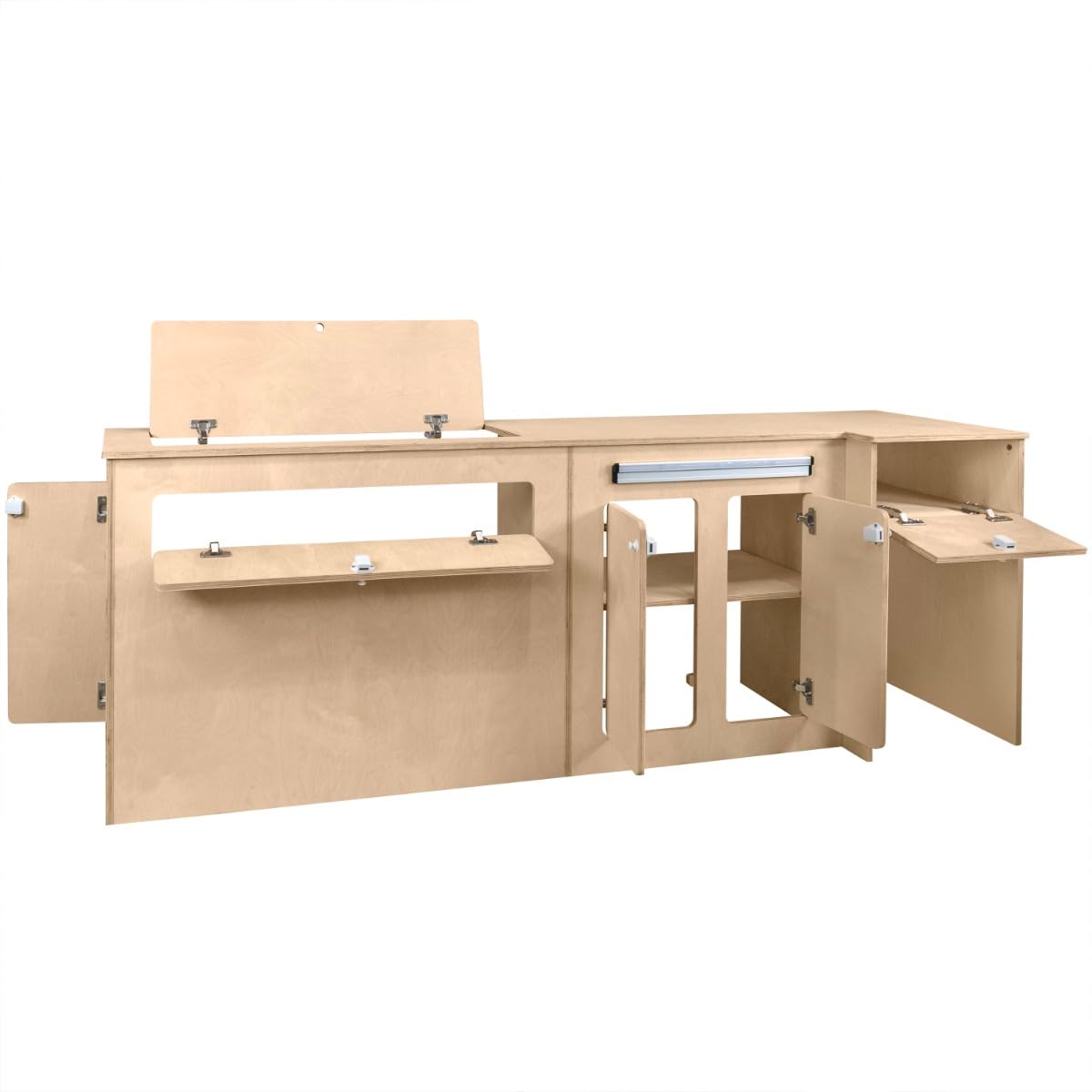Monster Shop Cucina Van Multifunzionale in Betulla 15mm per Camper VW T5/T6 & Campervan - Ampia Area Lavoro, Tavolo Ribaltabile, Vani Portaoggetti, Spazio per Frigorifero