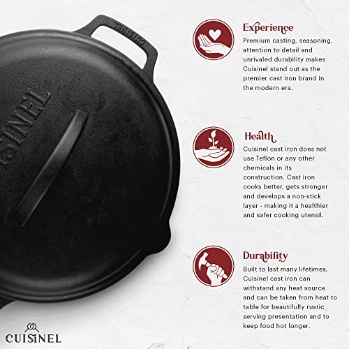 Image of Cast Iron Skillet with Cast Iron Lid - 12 inch-Inch Dual Handle Frying Pan + Pan Scraper + Silicone Handle Holder Covers - Pre-Seasoned Oven Cookware - Use Indoor /Outdoor, Grill, Stovetop, Induction