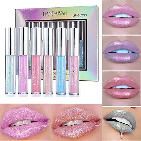Coosa Glitter Liquid Lipsticks Set 6 color Diamond Shimmer Metallic Lipstick Waterproof Long Lasting Makeup Kit Face Eye Glow Shimmer Shinning Lip Gloss Set Cover