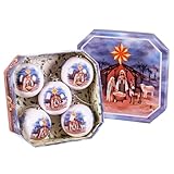 TIENDA EURASIA - Pack 5 Bolas de Navidad en Caja de Regalo | Diseños Navideños Originales | Bola de Navidad con Cinta Decorada 7,5 cm Diámetro | Pack Regalo (721659 - Nacimiento)