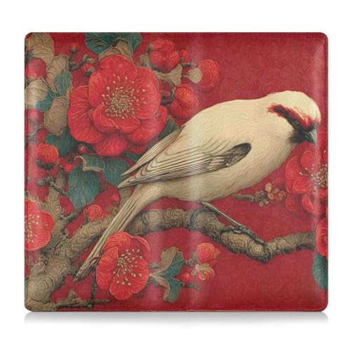 Car Registration and Insurance Holders Bird Flower Red Print, PU Leather for License Documents Cards2