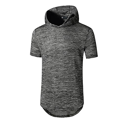 STTLZMC Sweat à Capuche Manches Courtes pour Hommes Hip - hop Collier Rond Pull - Over Long T-ShirtGris XL Cover
