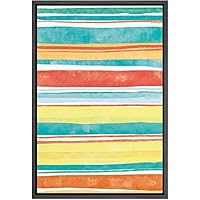 SIGNWIN Framed Canvas Wall Art Teal, Green, Yellow, Orange Stripes Lines Color Block Pattern Geometric Shapes Watercolor Minimalism Modern Colorful for Living Room, Bedroom, Office - 16