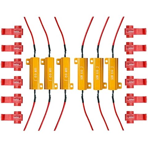 Ouzorp 6Pcs 50W 6ohm Load Resistors, Fix LED Bulb Fast Hyper Flash Turn Signal Blink Error Code Cover